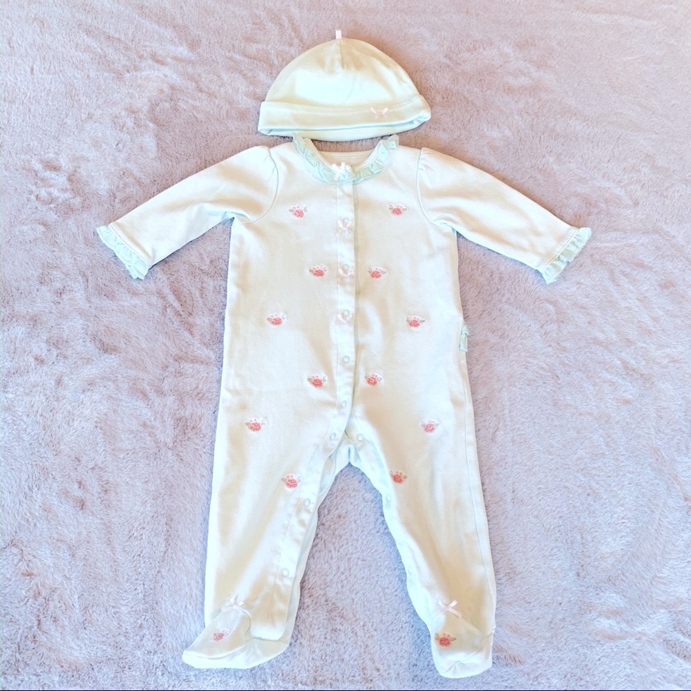 Little Me Baby Girl Footed One Piece Romper Hat 9M